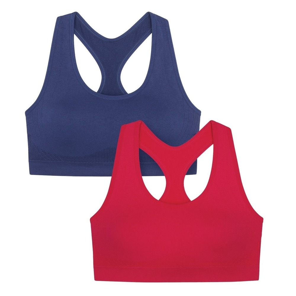 Skechers Womens Seamless Racerback Sports Bra 2-Pack Navy Pink Large